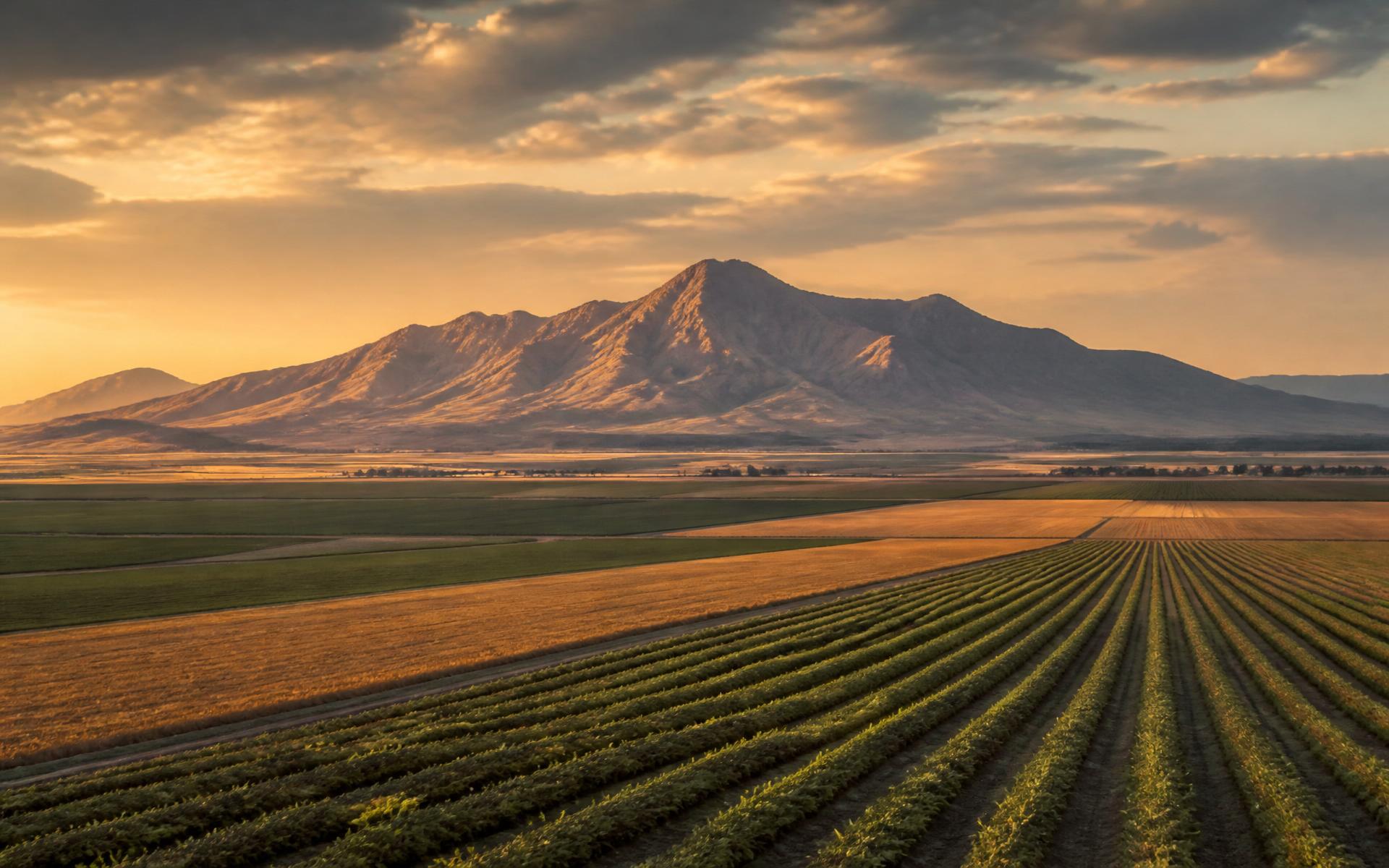 Mount Signal rising over Imperial Valley farmland at golden hour